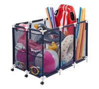 VEVOR Panier Rangement pour Flotteurs Piscine 120x77x86,5 cm Bac Stockage pour Bouées Piscine en Maille Organisateur à Roulettes pour Jouets Frites de Piscines, avec Poches Latérales, Cadre Plastique