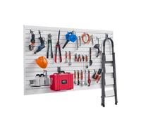 VEVOR Panneau à Lattes Mural Garage, 1225 x 2450 mm, Panneau Rangement Outils PVC avec Accessoires, Porte-outils Muraux avec Crochets pour Affichage, Organisation, Stockage, Atelier, Artisanal, Blanc