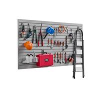 VEVOR Panneau à Lattes Mural Garage, 1225 x 2450 mm, Panneau Rangement Outils PVC avec Accessoires, Porte-outils Muraux avec Crochets pour Affichage, Organisation, Stockage, Atelier, Artisanal, Gris
