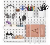 VEVOR Panneau à outils, 28 x 28 cm, lot de 4, kit d'organiseur mural en plastique pour tableau à fiches pour garage, rangement d'outils, cuisine, salon, atelier de bricolage, maison, blanc