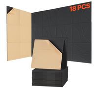 VEVOR Panneau Acoustique, Lot de 18, Mousse Acoustique Mural Autocollant 30x30x1 cm Panneaux Insonorisants en Fibre de Polyester Haute Densité, Isolation Phonique pour Maison, Studio, Bureau, Noir
