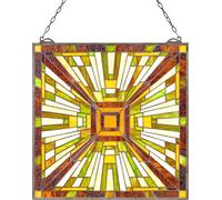 VEVOR Panneau de vitrail (501 x 527 mm) vitrail suspendu avec chaîne, vitrail style Tiffany à suspendre, artisanat d'art traditionnel vintage rectangulaire décor de fenêtre pour cuisine & églises