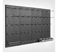 VEVOR Panneau Perforé Mural 609,6x304,8 mm Organiseur Garage en Métal Robuste avec 4 Panneaux Perforés, Accessoires, Kit Rangement d'Outils pour Salle d'Artisanat, Maison, Entrepôt, Magasin, Noir