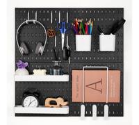 VEVOR Panneau Perforé Mural 280x280 mm Organiseur Garage en Plastique avec 4 Panneaux Perforés, Accessoires, Kit Rangement d'Outils pour Bureau, Salle d'Artisanat, Maison, Entrepôt, Magasin, Noir