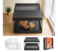 VEVOR Parc Chien 61 cm 4 Côtes Enclos Lapin Métal avec Toit et Fond Noir pour Chiots, Chats, Petits Animaux de Compagnie, Salon, Chambres, Garages, Espaces Intérieurs, Pliable, avec Loquet de Porte