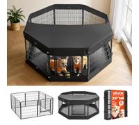 VEVOR Parc Chien 61 cm 8 Côtes Enclos Lapin Métal avec Toit et Fond Noir