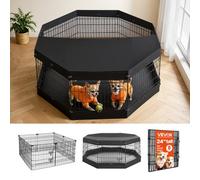 VEVOR Parc Chien 61 cm 8 Côtes Enclos Lapin Métal avec Toit et Fond Noir pour Chiots, Chats, Petits Animaux de Compagnie, Salon, Chambres, Garages, Espaces Intérieurs, Pliable, avec Loquet de Porte