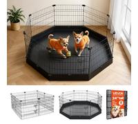 VEVOR Parc Chien 61 cm 8 Panneaux Enclos Lapin Métal avec Tapis Fond Noir pour Chiots, Chats, Petits Animaux Compagnie, Salon, Chambres, Garages, Espaces Intérieurs, Pliable, avec Loquet de Porte
