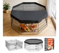 VEVOR Parc Chien 61 cm 8 Panneaux Enclos Lapin Métal Pliable avec Toit Noir pour Chiots, Chats et Petits Animaux de Compagnie, Salon, Chambres, Garages et Espaces d'Intérieur, avec Loquet de Porte
