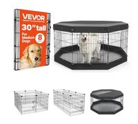 VEVOR Parc Chien 76 cm 8 Côtes Enclos Lapin Métal avec Toit et Fond Noir