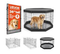 VEVOR Parc Chien 91 cm 8 Côtes Enclos Lapin Métal avec Toit et Fond Noir
