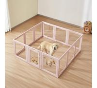 Parc mise bas chien 154x150x60 cm, cadre rose, fenêtres transparentes, serrure, très grande taille.