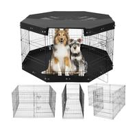 VEVOR Parc pour Chien 160x160x76 cm Enclos Chat Chiot Pliable 8 Panneaux, Clôture d'exercice en Métal avec Porte, Tapis, Housse de Protection, pour Petits Animaux de Compagnie, Intérieur, Extérieur