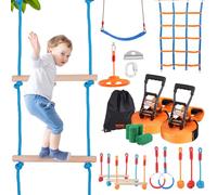VEVOR Parcours Ninja pour Enfants Kit Slackline et Parcours d’Obstacles 2x17 m Charge 226,8 kg 12 Obstacles Équipement de Jeu Extérieur avec Filet d’Escalade Barre de Singe pour Jardin Arrière-Cour