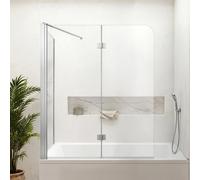 VEVOR Pare Baignoire Pliant 700/1200x1400 mm Paroi de Douche Pliage à 180°, Verre Trempé 6 mm, Traitement Nano Facile à Nettoyer, 1 Panneau Fixe 2 Rabattables, pour Salle de Bains Domestique, Argent