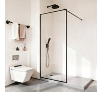 VEVOR Paroi de Douche Fixe 86,4 x 187 cm, Pare Douche Encadré, Écran pour Salle de Bain Maison, en Verre Trempé Transparent de 8 mm d'Épaisseur, avec Joint d'Étanchéité Inférieur et Quincaillerie