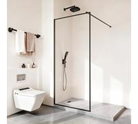 VEVOR Paroi de Douche Fixe 86,4 x 187 cm, Pare Douche Encadré, Écran pour Salle de Bain Maison, en Verre Trempé Transparent de 8 mm d'Épaisseur, avec Joint d'Étanchéité Inférieur et Quincaillerie
