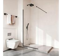 VEVOR Paroi de Douche Fixe 86,4x187 cm, Pare Douche Semi-encadré, Écran pour Salle de Bain, en Verre Trempé Transparent de 8 mm d'Épaisseur, avec Joint d'Étanchéité Inférieur et Quincaillerie