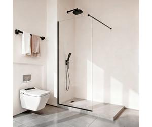 VEVOR Paroi de Douche Fixe 86,4x187 cm, Pare Douche Semi-encadré, Écran pour Salle de Bain, en Verre Trempé Transparent de 8 mm d'Épaisseur, avec Joint d'Étanchéité Inférieur et Quincaillerie