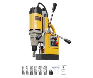VEVOR Perceuse Magnétique 1400 W, Perceuse à Colonne Force 12800 N, Vitesse Variable, Max. Diamètre d'Alésage 50 mm, avec 6 Forets de Carottage, pour Installation Construction Chantier, Jaune