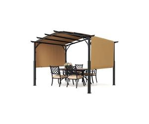 VEVOR Pergola Arquée Rétractable, 3048x3048 mm, Pergola Extérieur à Toit Arqué en Métal avec Auvent Pare-soleil, Grand Abri Ombragé de Patio Robuste, pour Terrasse, Arrière-cour, Jardin, Bord Piscine