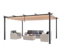 VEVOR Pergola rétractable extérieure 3,6 x 4,9 m, tonnelle de jardin en aluminium avec auvent pare-soleil en toile polyester haute densité anti-UV, pour patios, jardin, terrasses, arrière-cours, beige