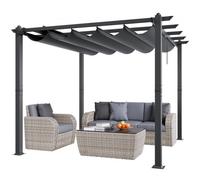VEVOR Pergola rétractable extérieure 3 x 3 m, tonnelle de Jardin en Aluminium avec auvent Pare-Soleil en Toile Polyester Haute densité Anti-UV, pour patios, Jardins, terrasses, arrière-Cours, Gris