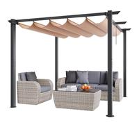 VEVOR Pergola rétractable extérieure 3 x 3 m, tonnelle de jardin en aluminium avec auvent, pergola moderne avec pare-soleil en tissu polyester épais pour patios, jardin, terrasse, arrière-cours, beige