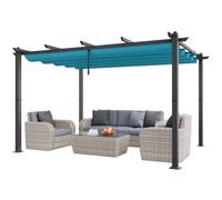 VEVOR Pergola rétractable extérieure 3 x 4 m avec auvent pare-soleil en alu bleu