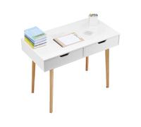 VEVOR Petit Bureau avec tiroirs pour Chambre à Coucher, Table d'étude Simple en Bois pour Dessiner, Lire et écrire, Bureau d'ordinateur rectangulaire en MDF avec Rangement, pour Maison, Blanc et Bois