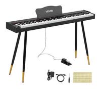VEVOR Piano Numérique 88 Touches Semi-lestées Clavier Électronique Support pour Débutant, 600 Sonorités et Rythmes, Format Standard, avec Haut-parleur Stéréo, Pédale, Prise Casque, USB/MIDI, Noir