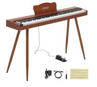 VEVOR Piano Numérique 88 Touches Semi-lestées Clavier Électronique Support | Pour Débutant, 600 Sonorités et Rythmes, Format Standard, avec Haut-parleur Stéréo, Pédale, Prise Casque, USB/MIDI, Marron