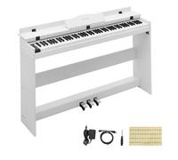 VEVOR Piano Numérique Meuble 88 Touches Semi-lestées Clavier Électronique pour Débutant, 128 Sonorités et Rythmes, Standard, avec Haut-parleur Stéréo, Pédale, Prise Casque, USB/MIDI, Pupitre, Blanc