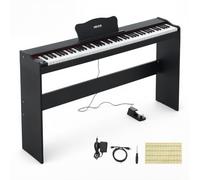VEVOR Piano Numérique Meuble 88 Touches Semi-lestées Clavier Électronique pour Débutant, 600 Sonorités et Rythmes, Standard, avec Haut-parleur Stéréo, Pédale, Prise Casque, USB/MIDI, Pupitre, Noir
