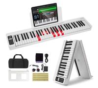 VEVOR Piano pliant 61 touches, Bluetooth et MIDI, piano pliant électronique numérique portable avec pédale de sustain, touches lumineuses sensibles au toucher, housse, rechargeable blanc