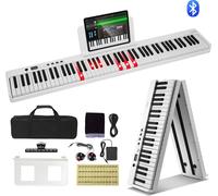 VEVOR Piano pliant 88 touches, Bluetooth et MIDI, piano pliant électronique numérique portable avec étui pour pédale de sustain, touches tactiles, écouteurs, rechargeable blanc