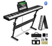VEVOR Piano pliant 88 touches, Bluetooth et MIDI, piano pliant électronique numérique portable avec support, étui pour pédale de sustain, touches sensibles au toucher, rechargeable , noir