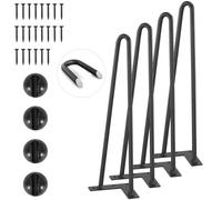 VEVOR Pied de Table en Épingle à Cheveux 4PCS Pieds de Bureau 406 mm Acier Massif Capacité Charge 227 kg Pieds de Meubles 2 Tiges Noirs avec Vis et Patins Protecteurs pour Maison Bureau Salle à Manger