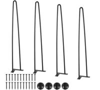 VEVOR Pied de Table en Épingle à Cheveux 4PCS Pieds de Bureau 71 cm Acier Massif Capacité Charge 227 kg Pieds de Meubles 2 Tiges Noirs avec Vis et Patins Protecteurs pour Maison Bureau Salle à Manger