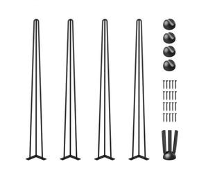 VEVOR Pieds de Table en Épingle à Cheveux 91,5 cm, Ensemble de Pieds de Table en Épingle 4 PCS, Pieds en Épingle À Cheveux Acier avec 3 Tiges Robustes, Pieds de Meubles Noirs pour Créer Table Bureau