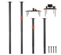 VEVOR Pieds de Table Réglables en Hauteur 610-1016 mm Lot de 4, Pieds de Bureau, Tubes Ronds en Acier au Carbone, Charge Max. 544 kg pour Table à Manger, Bureau, Établi et Table de Bar, DIY, Noir
