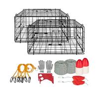VEVOR Piège à Crabes 2PCs, Casier à Crustacés 62x62x30 cm, pour Pêche aux Crustacés Crevettes Poissons Quai Étang Bateau, Nasse à Écrevisses en Treillis Métallique, avec Jauge Flotteur et Gants