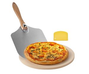 VEVOR Pierre à pizza ronde en cordiérite 38,1 cm, pierre de cuisson extra large avec pelle en aluminium et grattoir PP, résistante à la chaleur, épaisseur 1,7 cm, pour four, cuisson du pain, barbecue