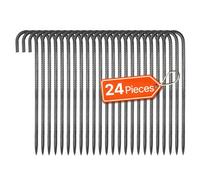 VEVOR Piquets d'Armature 40,6 cm Piquets d'ancrage au Sol Crochet J Robuste en Acier Galvanisé, Lot de 24, Ancres de Sol Diamètre 10 mm, avec Pointe Biseautée, pour Jardin, Clôtures, Tentes Camping