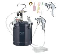 VEVOR Pistolet à Peinture avec Réservoir 10 L Pot de Pression de Peinture Entrée d’Air 6,4 mm Sortie 9,5 mm 2 Pulvérisateurs de Peinture Buse 1,5 mm 4 mm Pression Max 60 PSI pour Décoration Intérieure