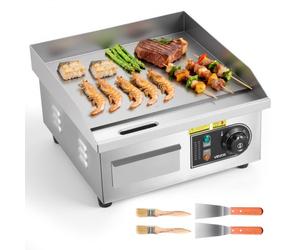 VEVOR Plancha Électrique 35,5x30 cm, Plaque à Snacker Électrique 2000 W, pour Barbecue Restaurant Snack-bar, Plaque de Cuisson Lisse Température Réglable 50-300 °C, avec 2 Spatules et 2 Brosses
