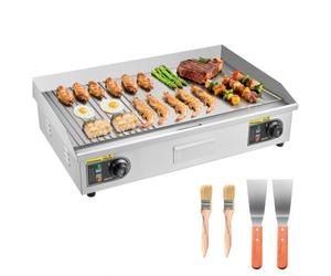 VEVOR Plancha Électrique 72,5x40 cm, Plaque à Snacker 4400 W, pour Barbecue Restaurant Snack-Bar, Plaque de Cuisson en Inox, Température Réglable 50-300 °C, Surface Mi-rainurée Mi-plate (SANS PRISE)