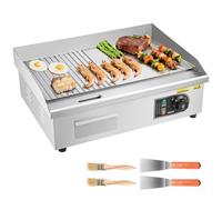 VEVOR Plancha Électrique Commerciale 535x300 mm, 3200 W Gril de Table, Thermostat Réglable 50-300 °C, 2 Zones Cuisson en Acier Inox avec Protection contre Éclaboussures pour Extérieur et Intérieur