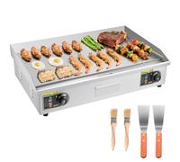 VEVOR Plancha Électrique Commerciale 725x400 mm, 4400 W Gril de Table, Thermostat Réglable 50-300 °C, Plaque de Cuisson Acier Inox, Protection contre Éclaboussures, Extérieur et Intérieur (SANS PRISE)