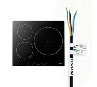 VEVOR Plaque à Induction 3 Feux 59 cm Table de Cuisson Encastrable 6200 W, pour Cuisine Camping-car, Électrique, 9 Niveaux de Chauffe, Écran Tactile LED, Surface Vitrocéramique, Sécurité Enfants